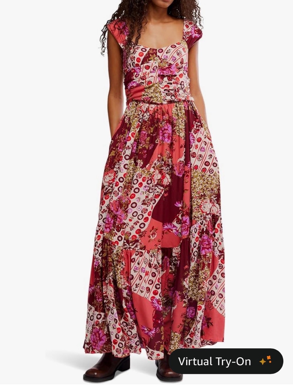 Free People Sasha Maxi Dress 
Pink, Cream & Burgundy